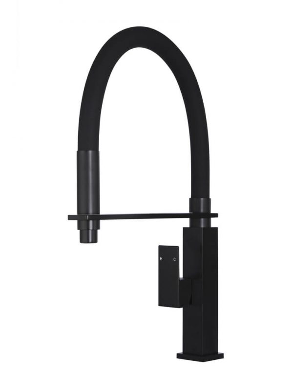 Meir MATTE BLACK SQUARE FLEXIBLE KITCHEN MIXER TAP by Meir Style