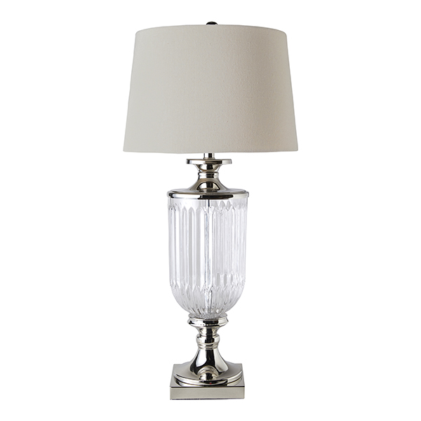 Glass Nickel Lamp W Nat Linen Shade by OneWorld Collection Style