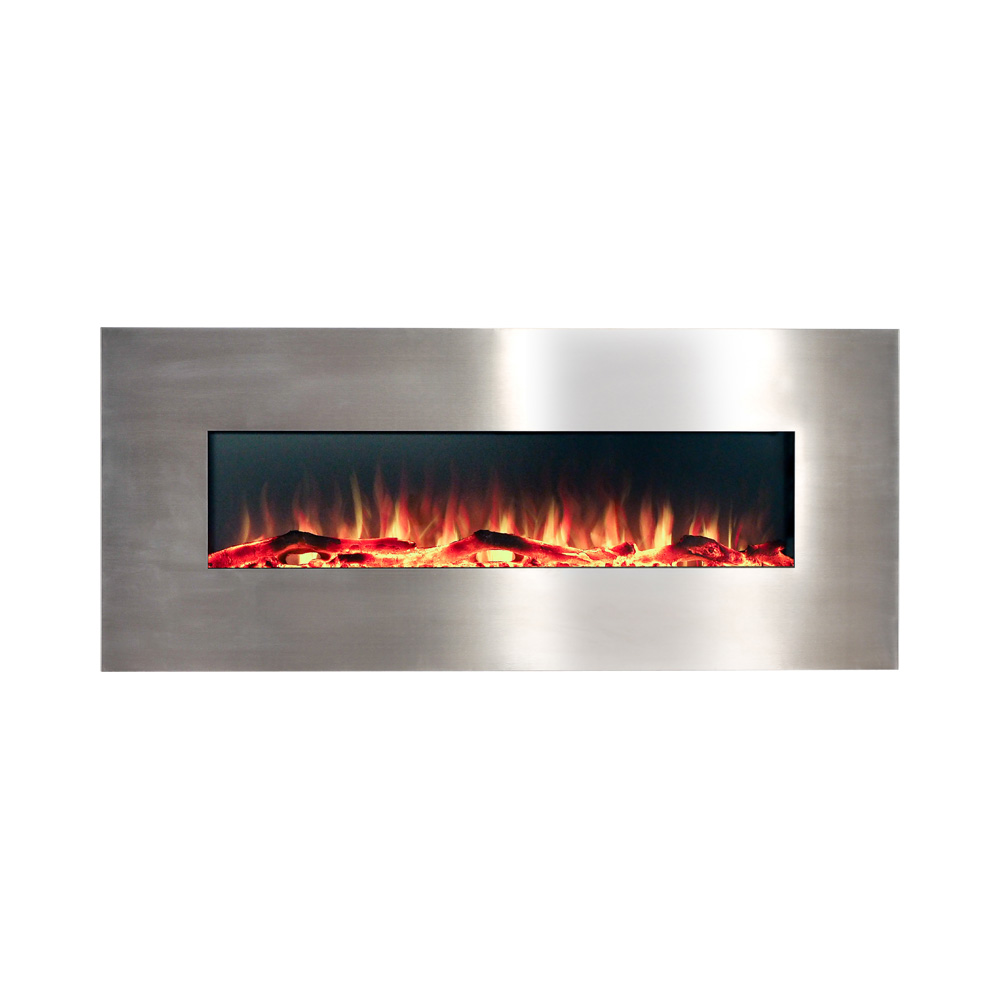 Longton Wall Mounted Electric Fireplace Brushed Stainless Steel 127cm