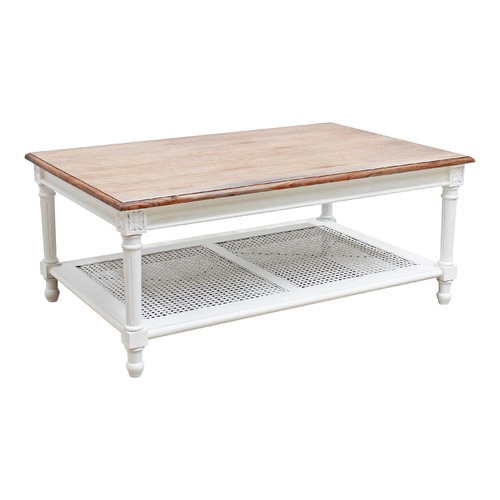 Toulouse Wood Coffee Table Finish White with Oak Top by Temple