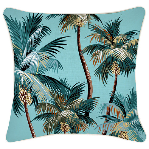 Aqua Palm Trees Piped Square Outdoor Cushion Size 60 x 60cm by Temple