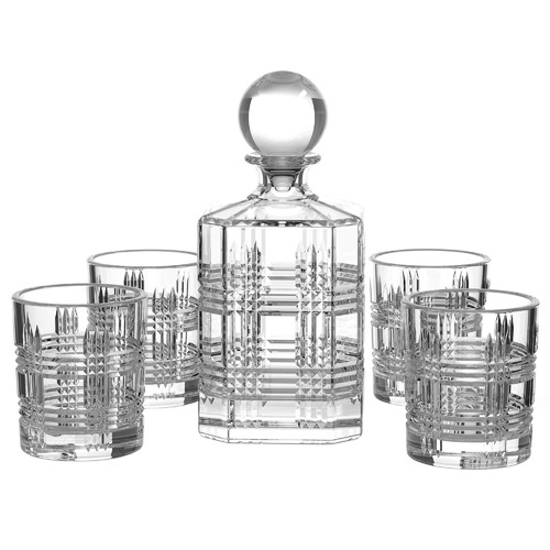 Set of 5 Salt & Pepper Bond Whisky Glasses & Decanter Set by Temple