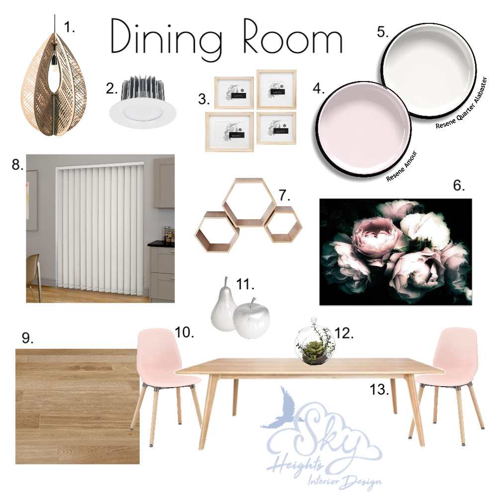 Floral Blush Dining Room Interior Design Mood Board by Skye Burnie
