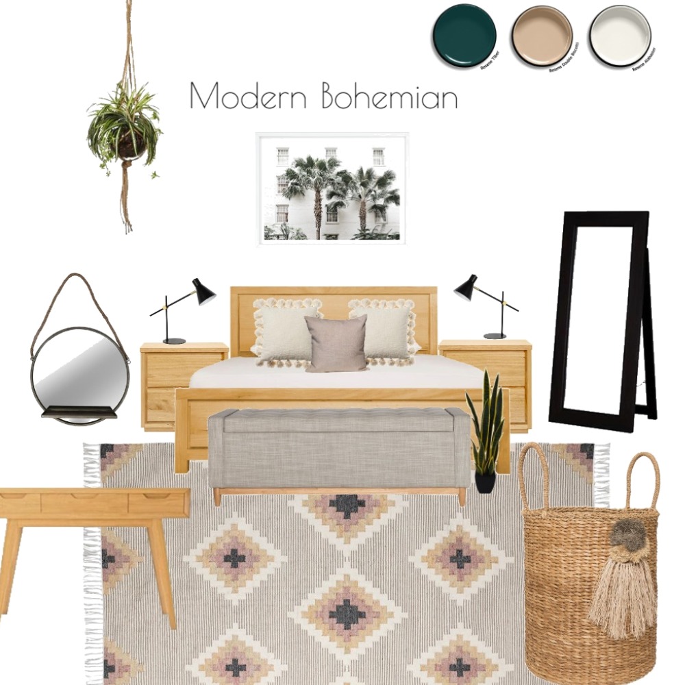 Modern Bohemian Bedroom Interior Design Mood Board by Maven Interior