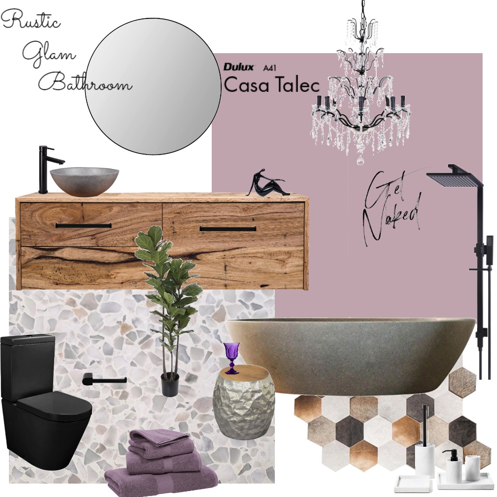 Rustic Glam Bathroom 2 Interior Design Mood Board by olsamia Style