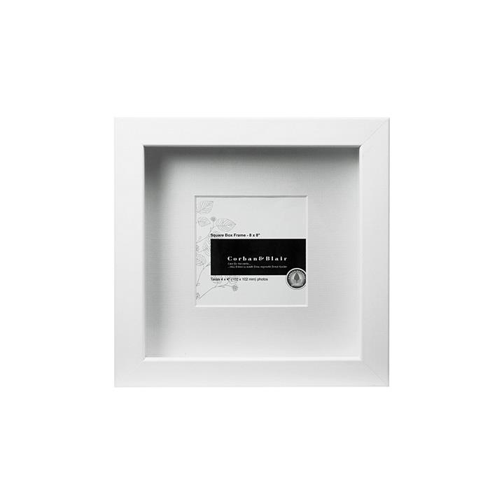 Square Box Frame with Mat, Size 4x4 in White by Corban & Blair by