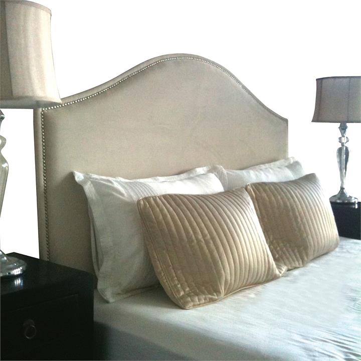 Myra Upholstered Bed Head, Timber Legs Size King in Beige by Cornermill