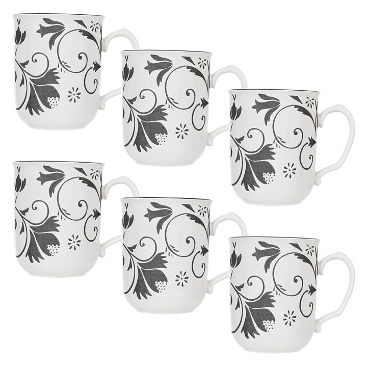 Damask Full Mug (Set of 6) in Black by Claytan by Claytan Style