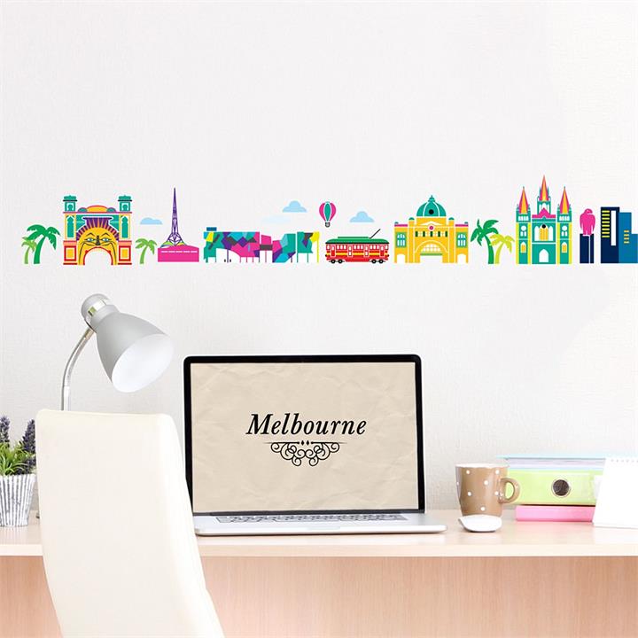 Melbourne Cartoon Skyline Wall Decal by Little Sticker Boy by Little