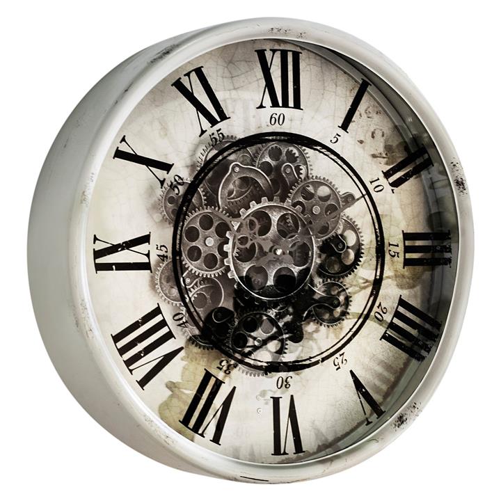 Carlton Moving Mechanism Wall Clock, Size 50cm in White by Phil Bee Interiors by Phil Bee