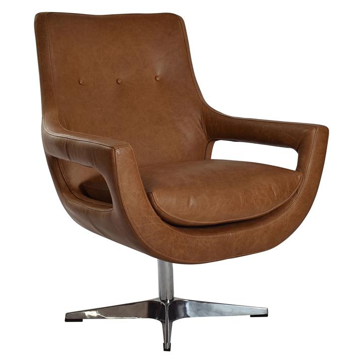 Ruben Leather Swivel Armchair in Brown by Alliance Furniture by Alliance Furniture Style