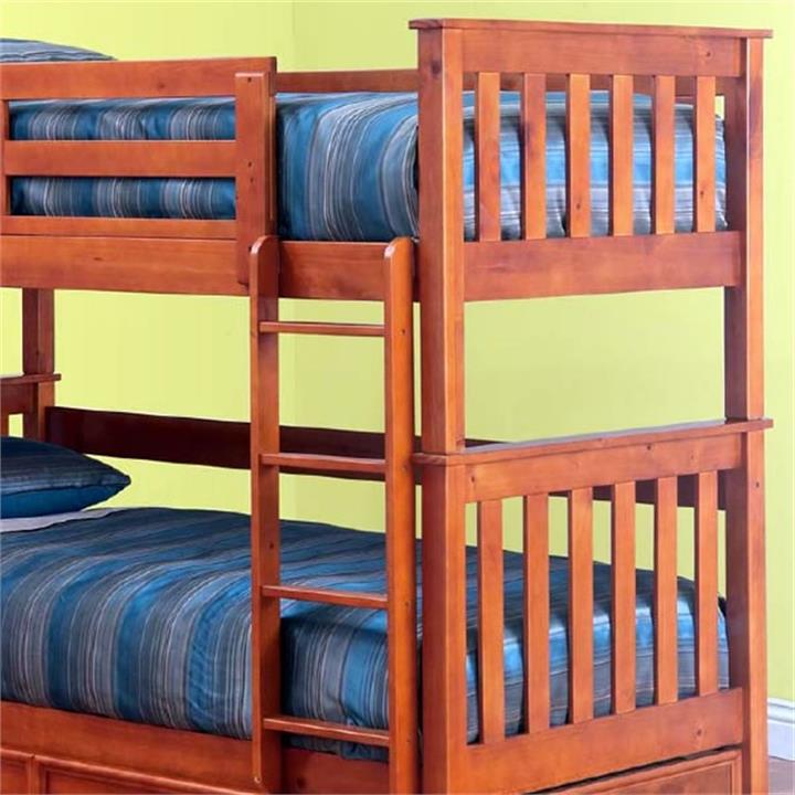 Forte Solid Pine Timber Trio Bunk Bed with Trundle Teak Stain by