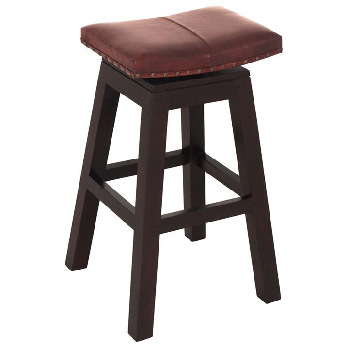 Hereford Solid Mahogany Timber Swivel Bar Stool with Leather Seat