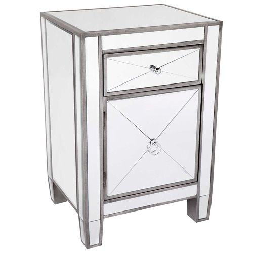Plano Luxe Mirrored Bedside Table Colour Antique Silver by Temple