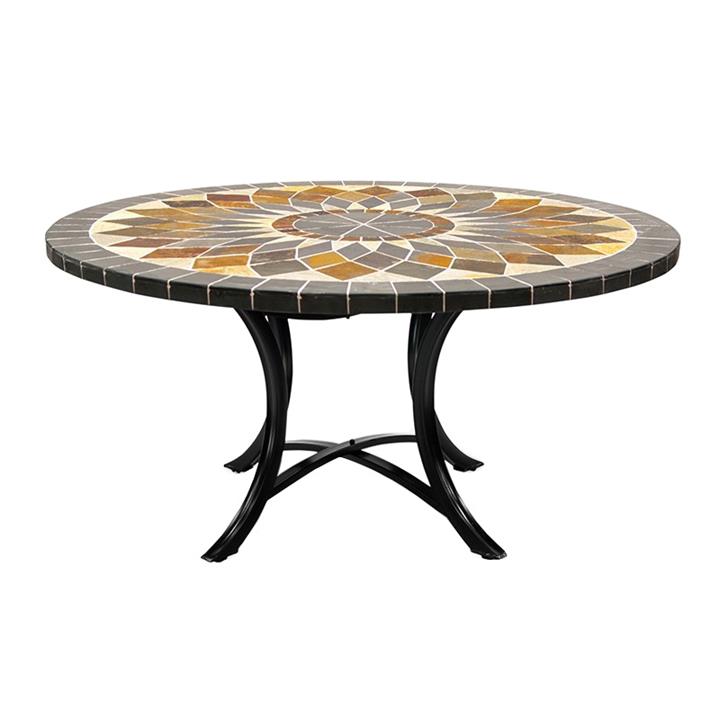Aurora Slate Stone Round Outdoor Dining Table, Minerva Base, 150cm by
