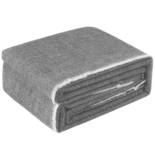 Grey Herringbone Wool Blanket Size Queen by Temple & ster Style