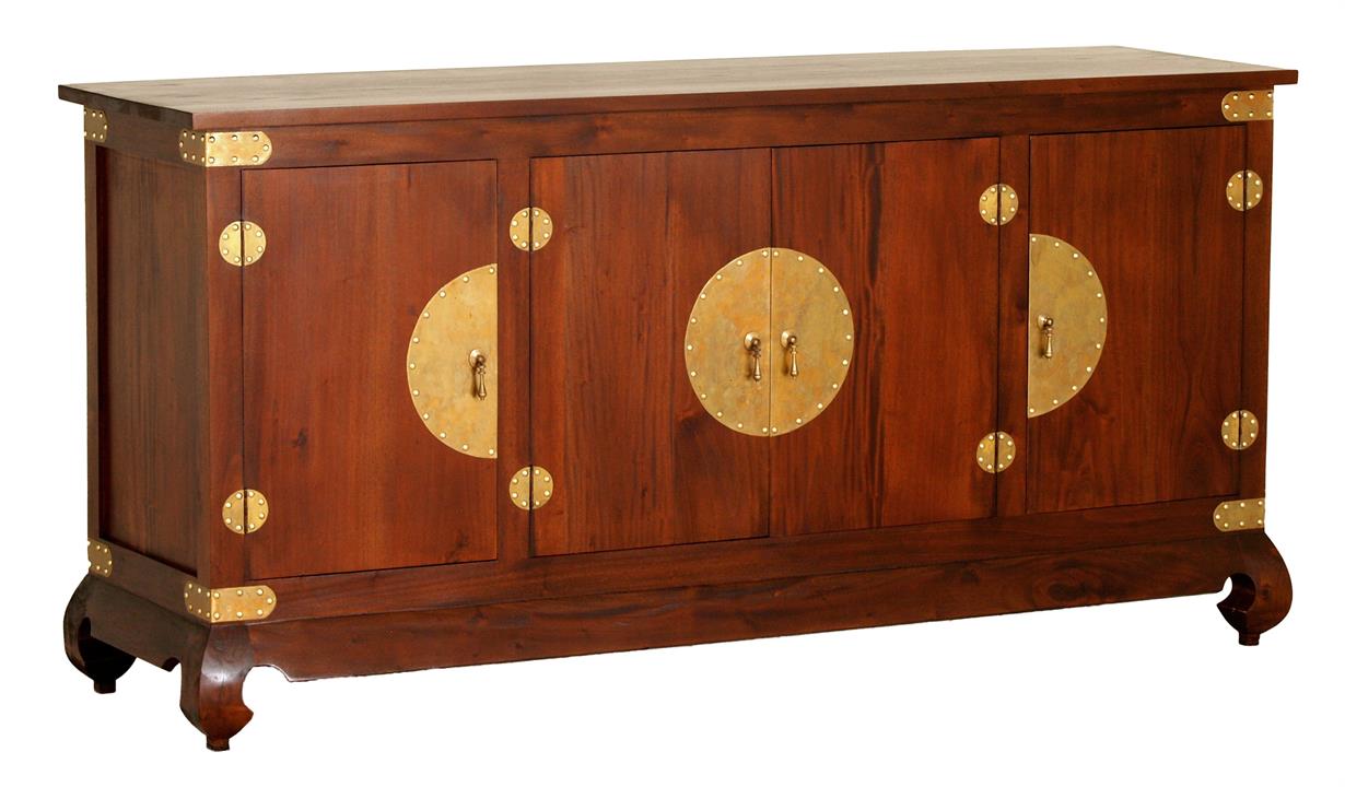 Ming Solid Mahogany Timber 4 Door Buffet Table, 182cm, Mahogany by