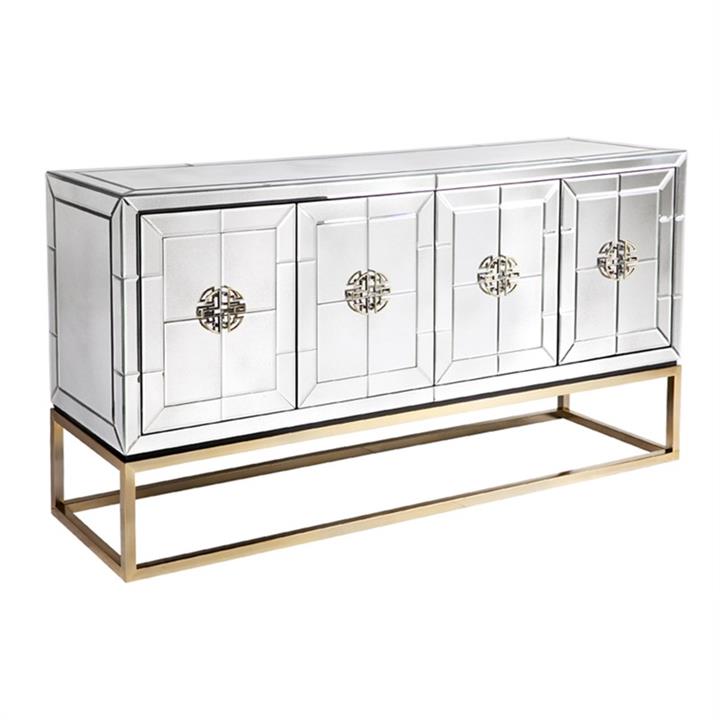Rochester Antique Mirrored 4 Door Buffet Table, 160cm by Cozy Lighting