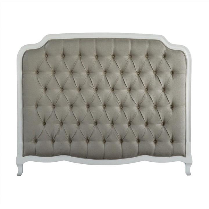 Susan Tufted Linen & Oak Timber Bed Headboard, Queen, White / Oatmeal by Manoir Chene Style
