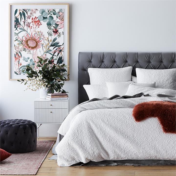 Adairs Chloe Quilted Bedlinen Super King White Quilt Cover White by