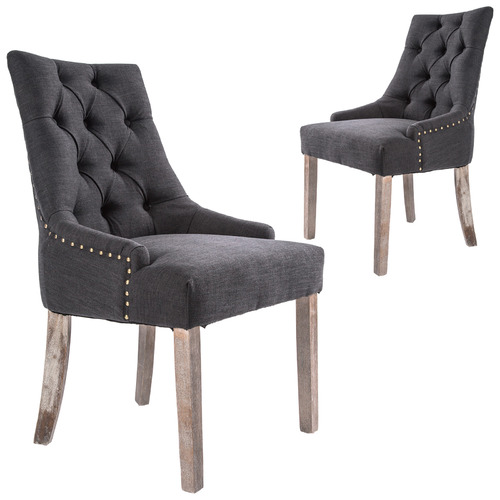 Set of 2 Jarett Studded French Provincial Upholstered Dining Chairs