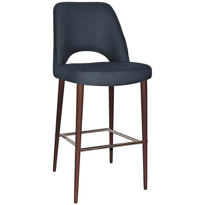Albury Commercial Grade Gravity Fabric Bar Stool, Metal Leg, Navy