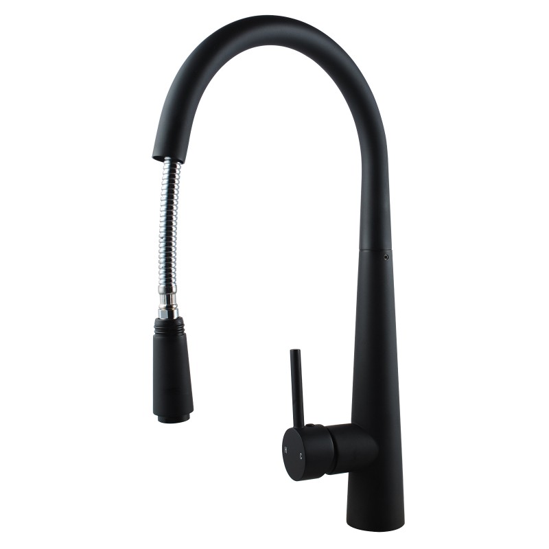 Round Pull Out Kitchen Mixer Tap Matte Black by null Style Sourcebook