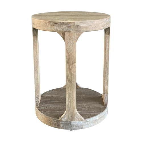 Round Frisk Oak Wood Side Table Colour Whitewashed by Temple & ster