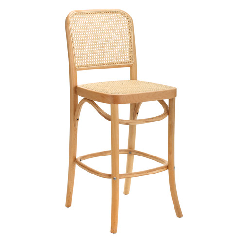 65cm High Back Luca Beech Wood & Rattan Barstool Colour Natural by