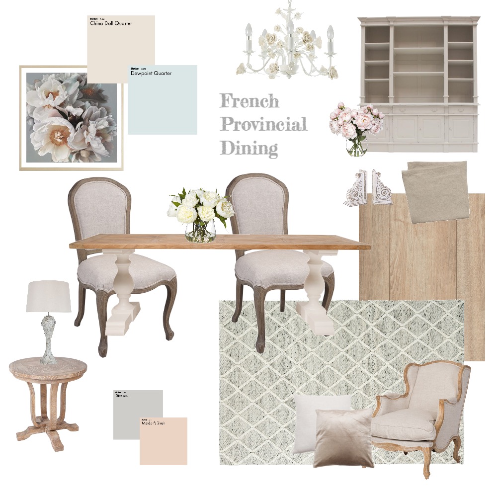 French Provincial Dining Room 1 Interior Design Mood Board by robynar