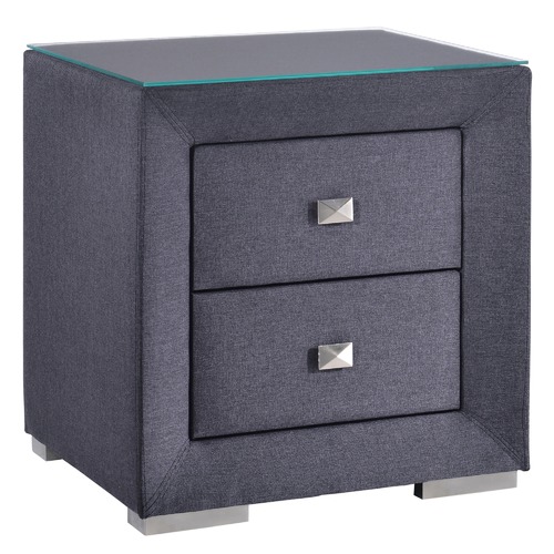 Dark Grey Fabric Bedside Table With Glass Top by Temple & ster