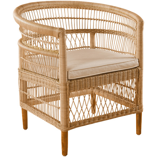 Natural Malawi Rattan Cushioned Armchair by Temple & ster Style