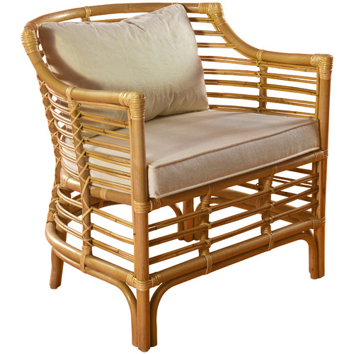 Natural Marianne Rattan Cushioned Armchair by Temple & ster Style