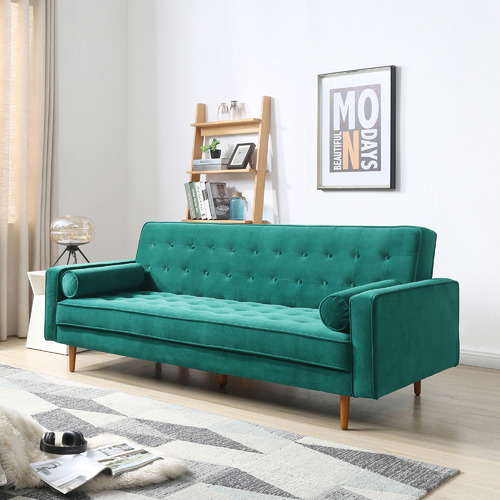 Plast 3 Seater Velvet Sofa Bed Colour Green by Temple & ster