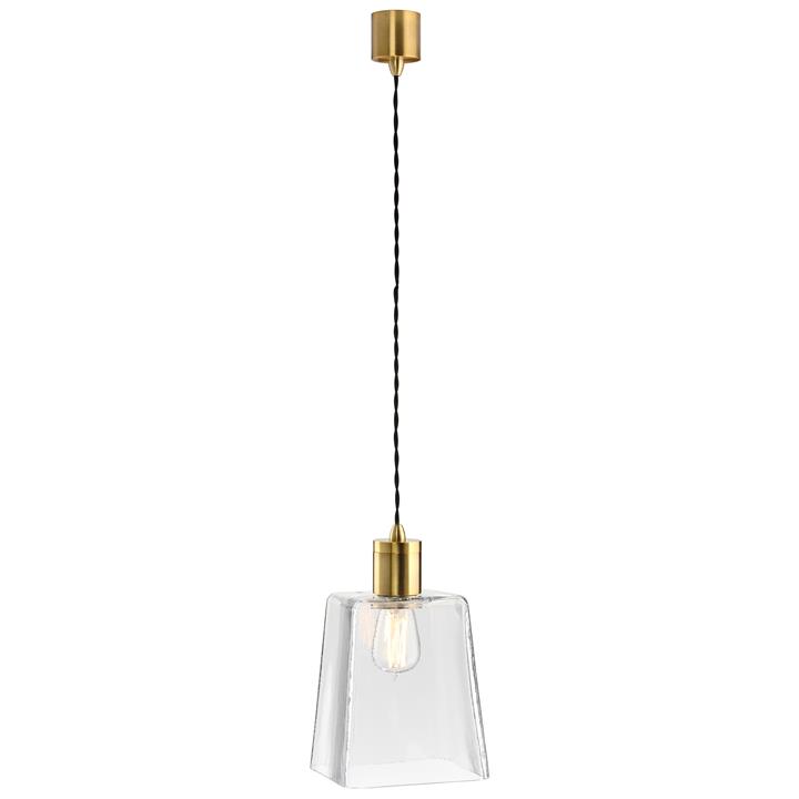 Parlour Square Glass Pendant Light, Clear / Antique Brass by Lighting