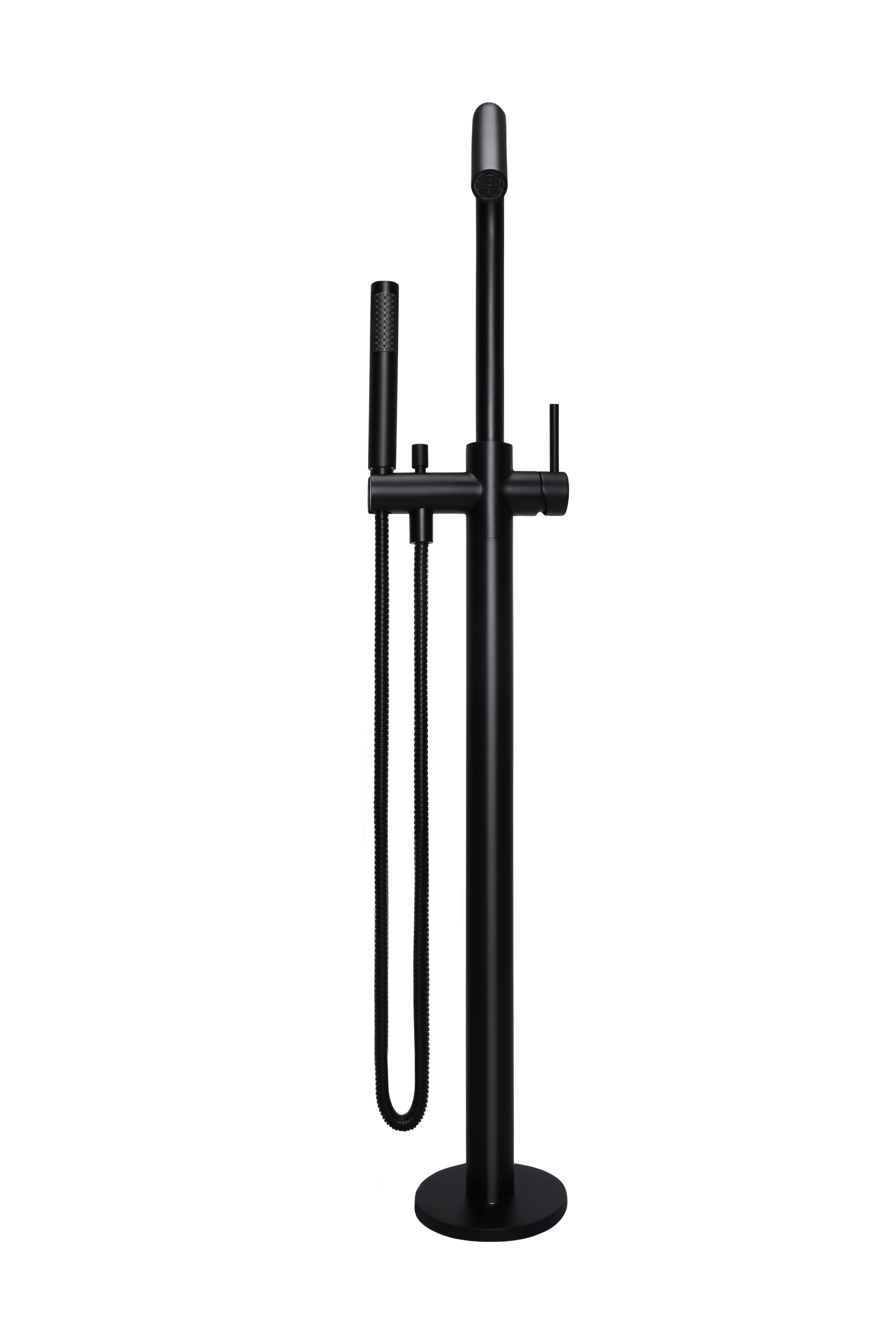 Meir MATTE BLACK ROUND FREESTANDING BATH SPOUT AND HAND SHOWER by