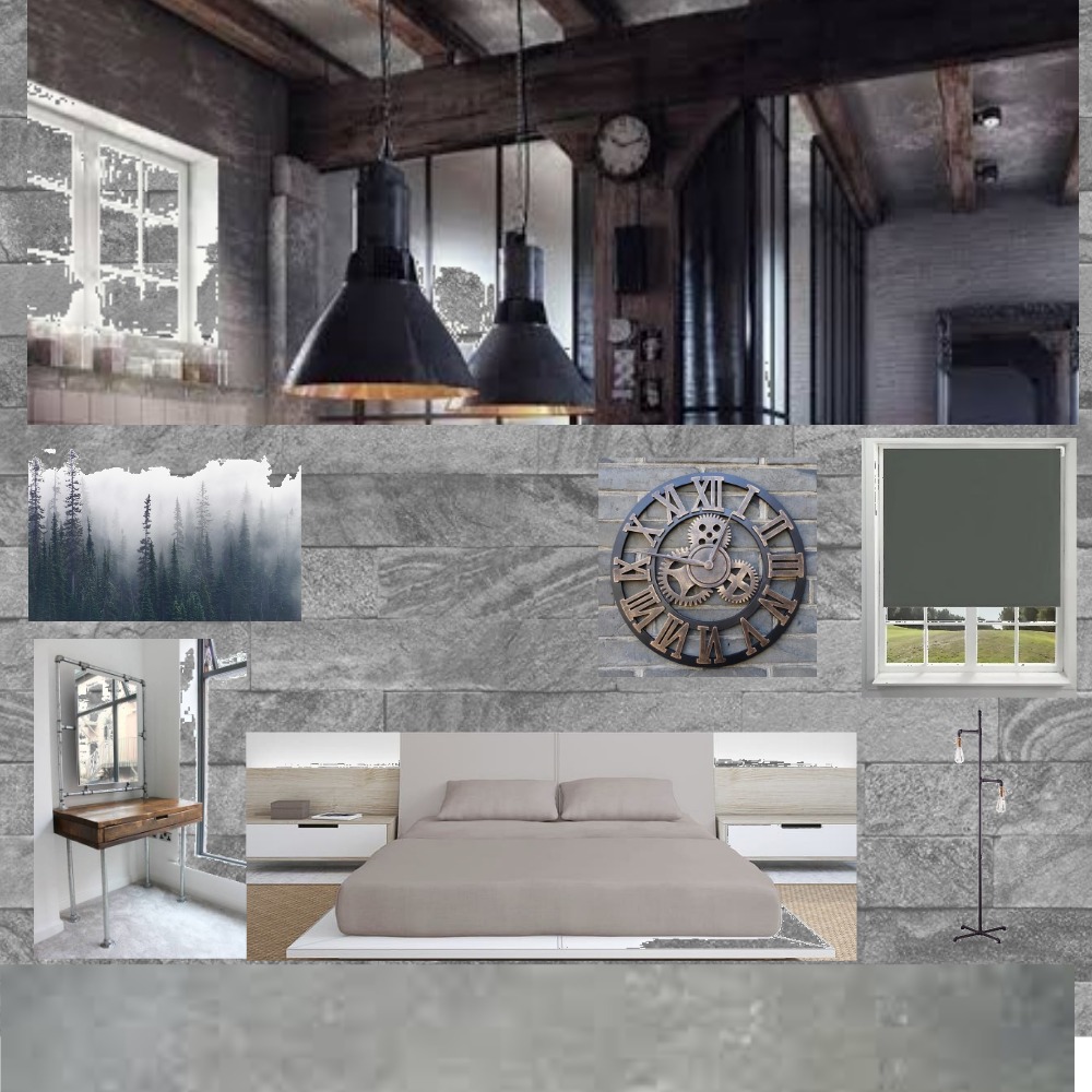 Industrial Themed Bedroom Interior Design Mood Board by shahsyedsohail