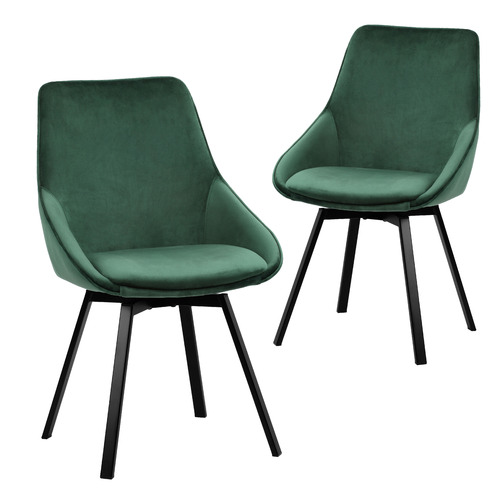 Set of 2 Nappa Velvet Swivel Dining Chairs Colour Green by Temple