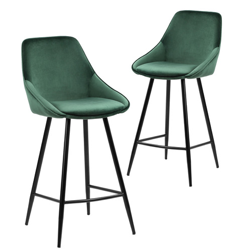 Set of 2 67cm Nappa Velvet High Back Barstools Colour Green by Temple & ster Style Sourcebook