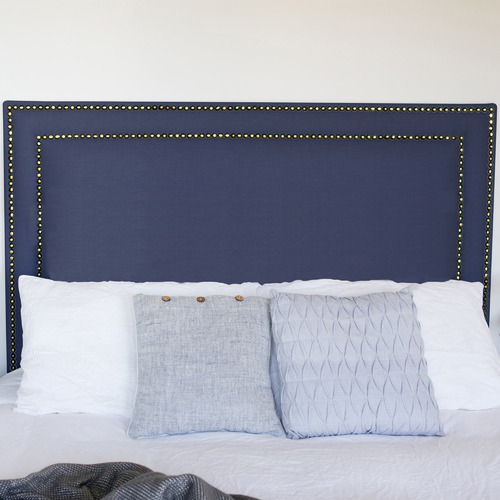 Macbeth Jacquard Bedhead Colour Navy, Size King Single by Temple