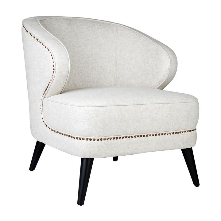 Hallie Linen Studded Upholstered Chair in Light Brown by CAFE Lighting