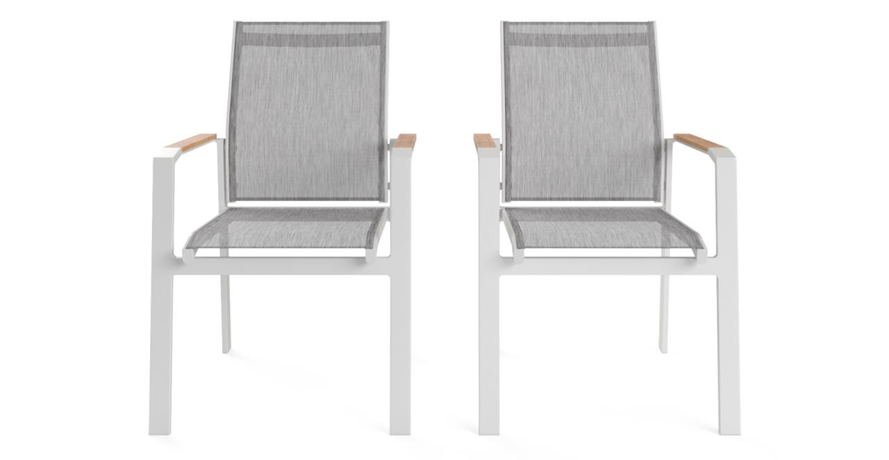 Malibu Set of 2 Outdoor Dining Chairs with Teak Armrests Light Grey by