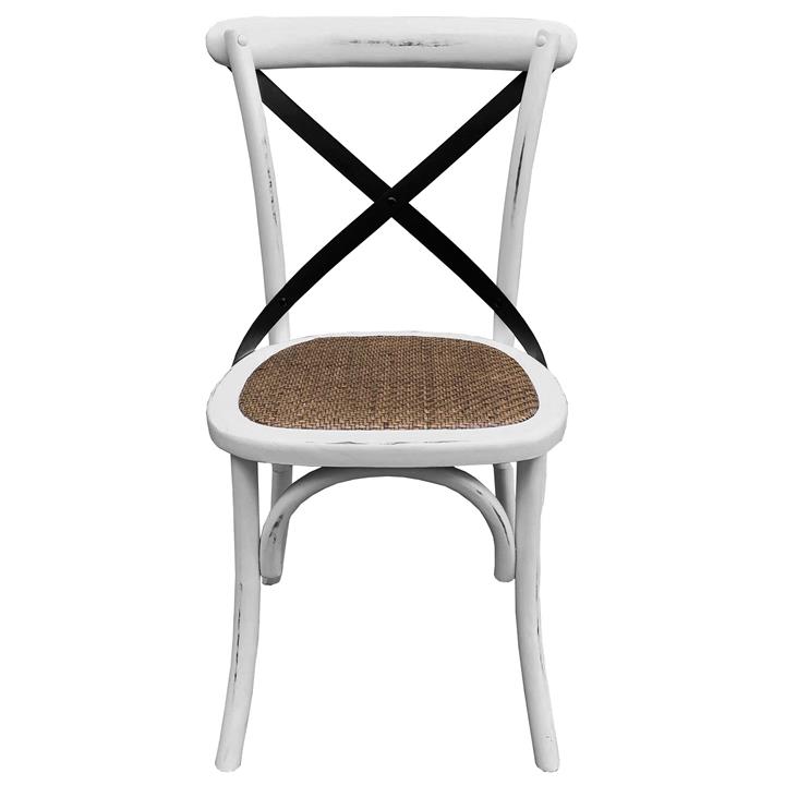 Auray Beech Timber Cross Back Dining Chair, Set of 2, Distressed White with Metal Cross by