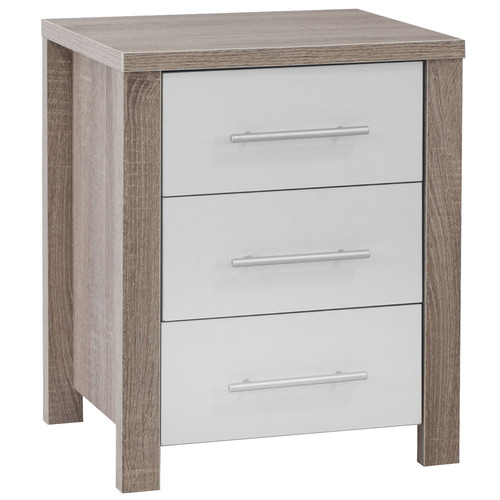3 White Drawer Bedside Table Frame Colour Light Oak by Temple