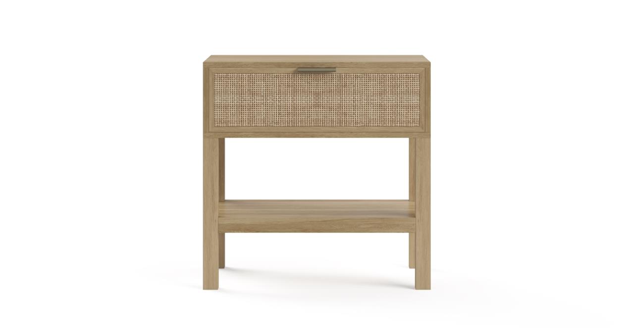 Caledonia Rattan Bedside Table Bleached Solid Mango Wood by Brosa