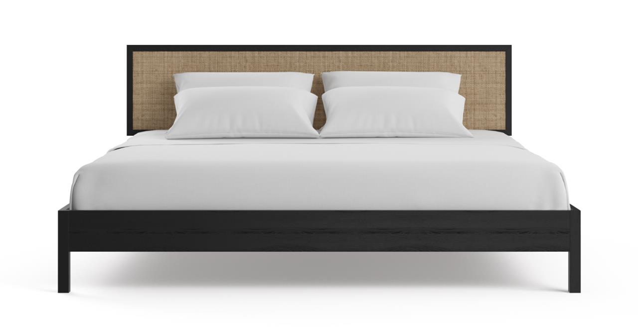 Caledonia Rattan King Size Bed Frame Black Solid Mango Wood by Brosa