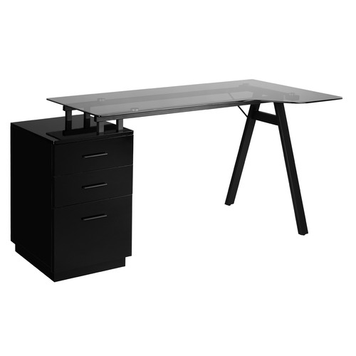 Black & White Gabe GlassTop Desk with Storage Colour Black by Temple