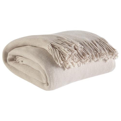 Ivory Fringed Halley Knitted Throw Blanket by Temple & ster Style