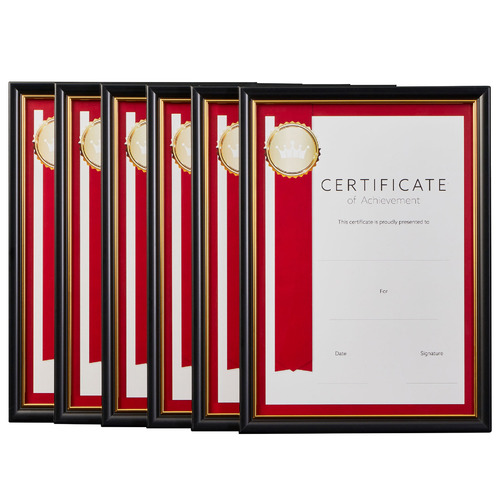 Set of 6 Classic A4 Certificate Frames Inlay Trim Colour Gold by
