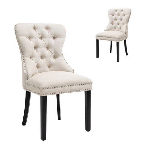 Set of 2 Montreal Upholstered Dining Chairs Colour Beige by Temple